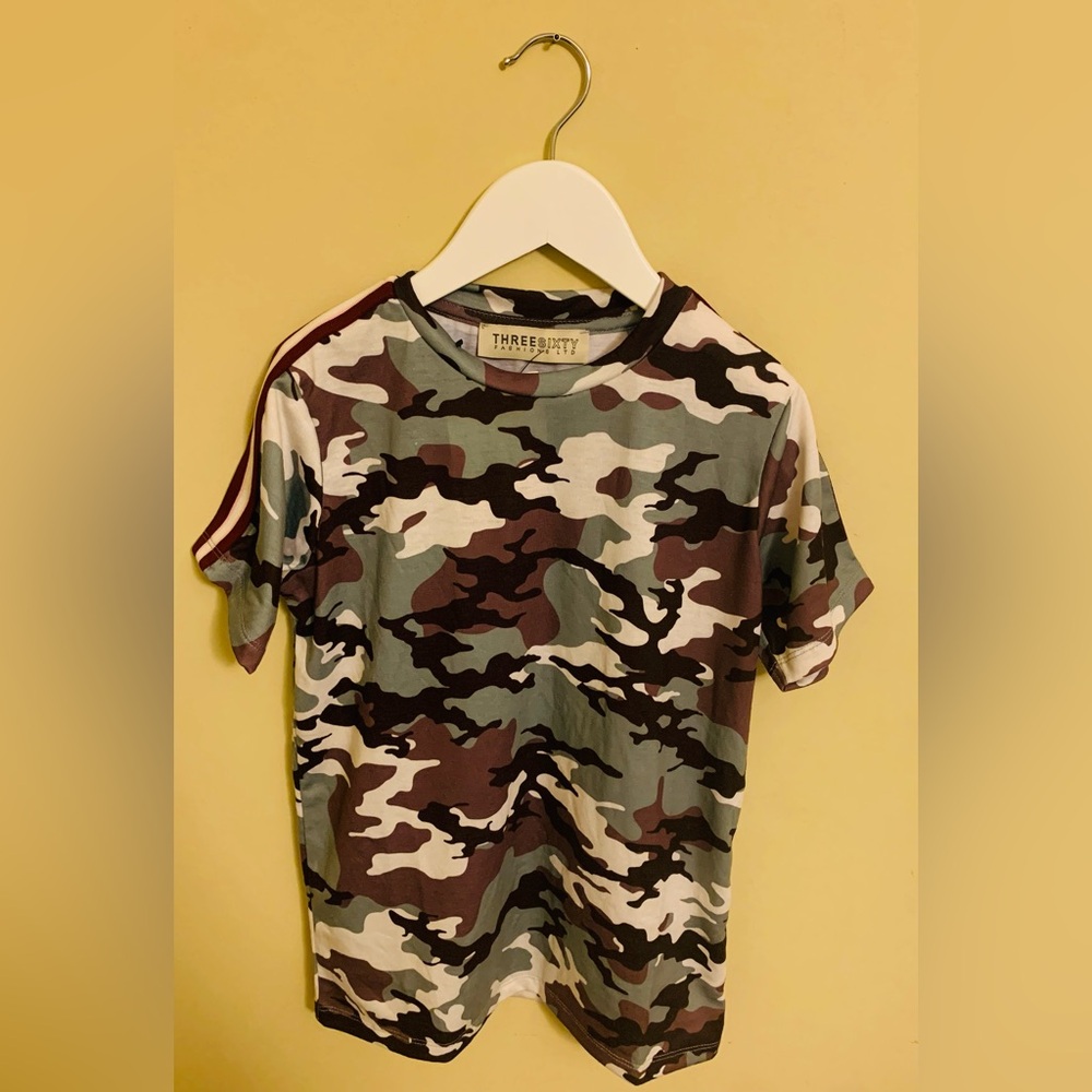 Three Sixty Boys Camo Print Tapered Short Sleeve T-Shirt